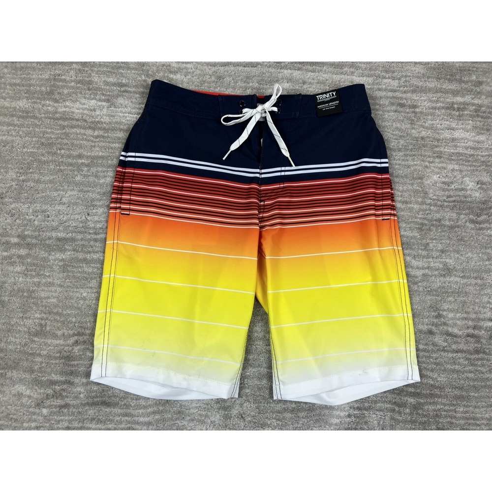 Trinity Boardshorts Mens 28 Multicolor Sunset Gradient Striped‎ Swim Trunks